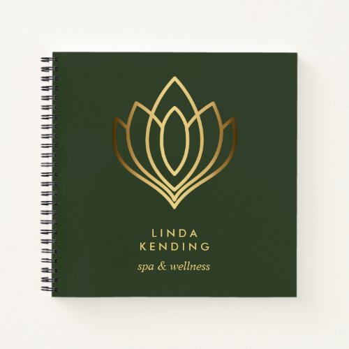 Gold Lotus Logo  Green  Personalized Monogram Notebook