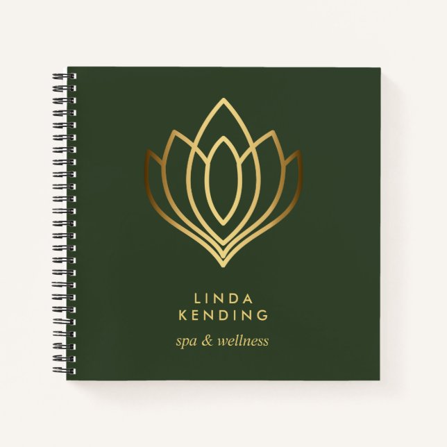 Gold Lotus Logo | Green  Personalized Monogram Notebook (Front)