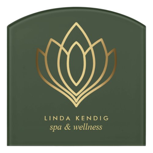 Gold lotus logo  Green  Yoga wellness massage Door Sign
