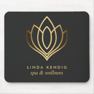 Gold lotus logo Grey   Personalized add your name Mouse Pad