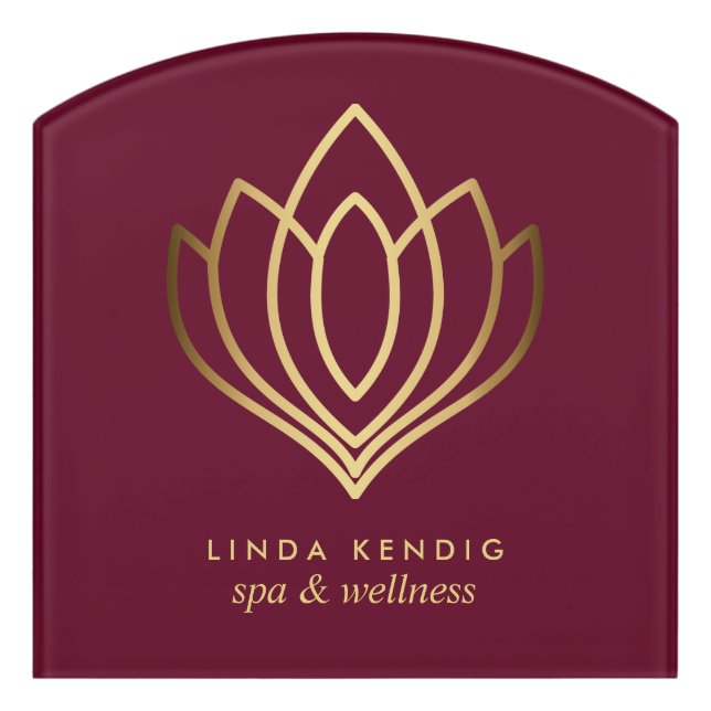 Gold lotus logo | Ruby | Yoga wellness massage Door Sign (Contour Front)