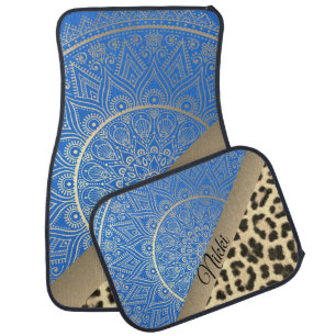 Gold Lotus Mandala Cheetah Print Personalized Car Floor Mat