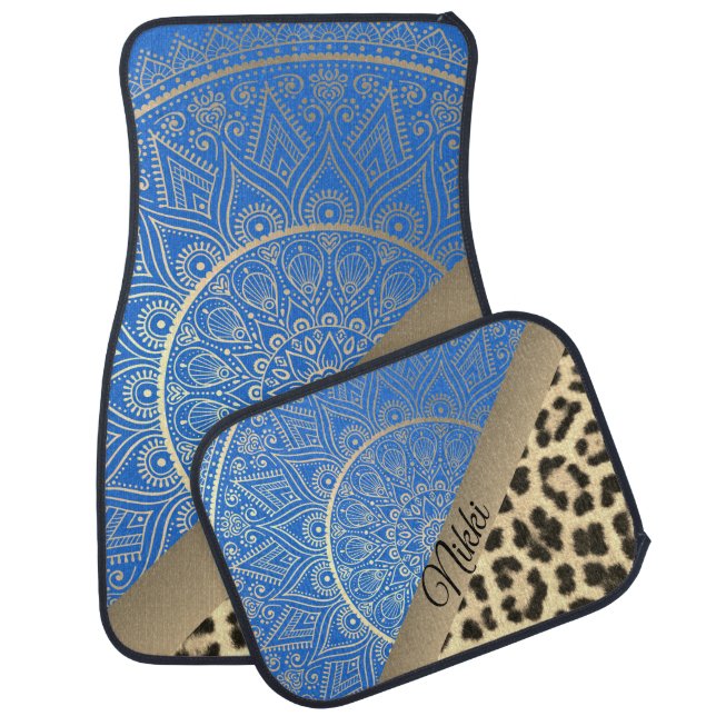 Gold Lotus Mandala Cheetah Print Personalized Car Floor Mat (Set)