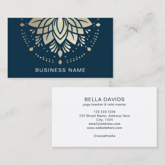 Gold Lotus Mandala Flower Yoga Instructor Blue Business Card