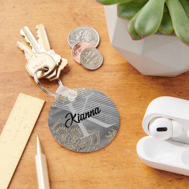 Gold Lotus  Mandala  Glittery Monogram        Keychain (Desk)