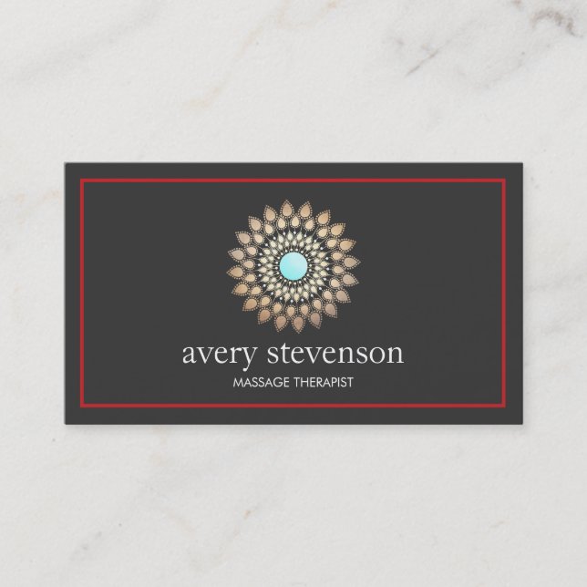 Gold Lotus Mandala Logo Massage Therapy and Yoga Business Card (Front)