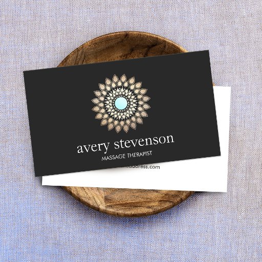 Customizable Gold Lotus Mandala Logo Massage Therapy and Yoga Business Card