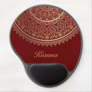 Gold Lotus Mandala on Red Personalized Gel Mouse Pad