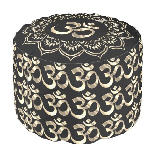 Gold Lotus Mandala With Gold OM Symbol Pouf