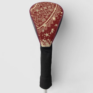 Gold Lotus Mandala with Gold Stars on Red         Golf Head Cover