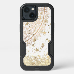Gold Lotus Mandala with Gold Stars on White iPhone 13 Case