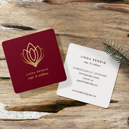 Gold Lotus | Marsala | Wellness Spa Massage Yoga Square Business Card