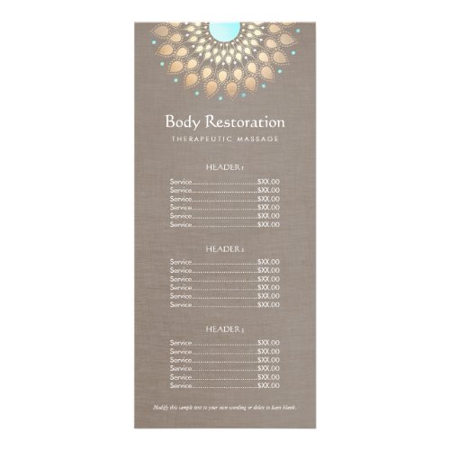 Gold Lotus Massage Therapist Price List Rack Card
