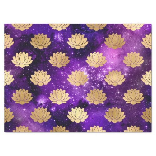 Gold Lotus on Purple Galaxy Decoupage Tissue Paper