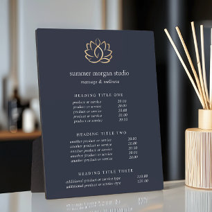 Gold Lotus Wellness Spa Pricing/Services Display Plaque