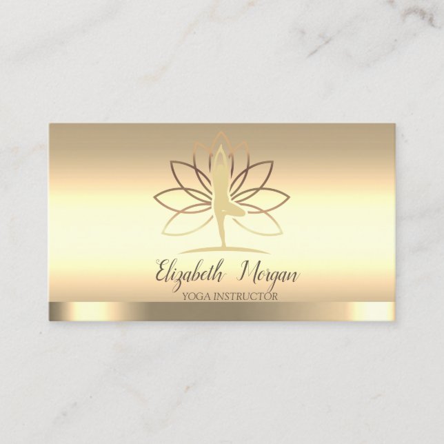 Gold Lotus Women Silhouette Yoga Instructor Business Card (Front)