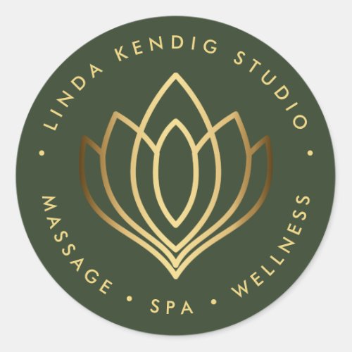 Gold lotus yoga  Green  wellness massage spa Classic Round Sticker