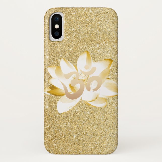 Gold Lotus & Yoga Om Symbol Gold Glitter Case-Mate iPhone Case (Back)