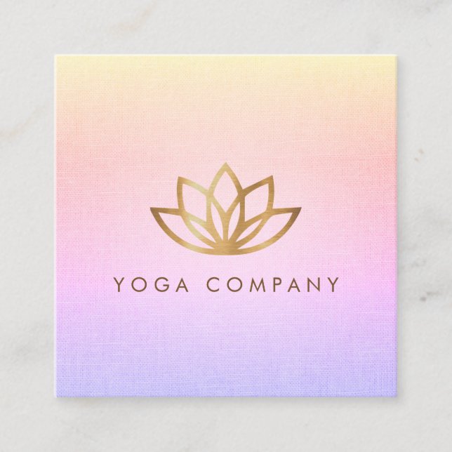 Gold Lotus Yoga Pink Purple Square Business Card (Front)