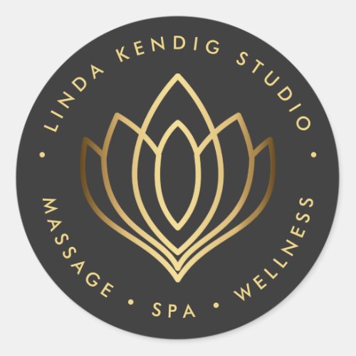 Gold lotus yoga symbol  Grey wellness massage spa Classic Round Sticker