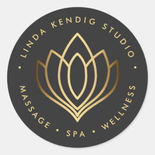 Gold lotus yoga symbol Grey wellness massage spa Classic Round Sticker