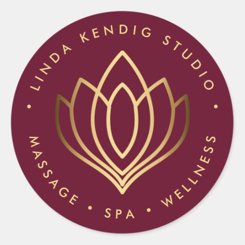 Gold lotus yoga symbol  Ruby wellness massage spa Classic Round Sticker