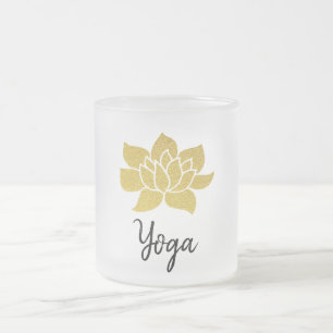 *~*  Gold Lotus Yogi Yoga Golden Lotus Frosted Glass Coffee Mug