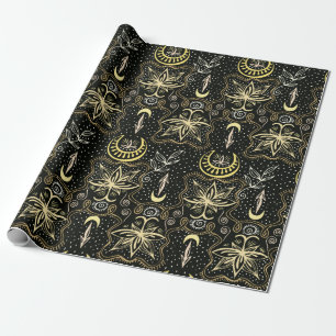Gold lotuses seamless crescent pattern. Golden col Wrapping Paper