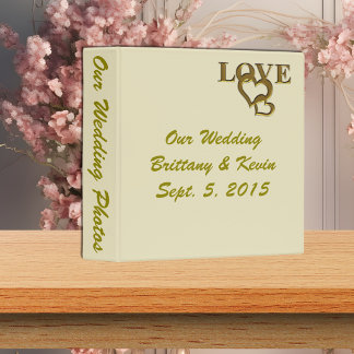 Gold Love and Hearts Bride and Groom Wedding Album 3 Ring Binder