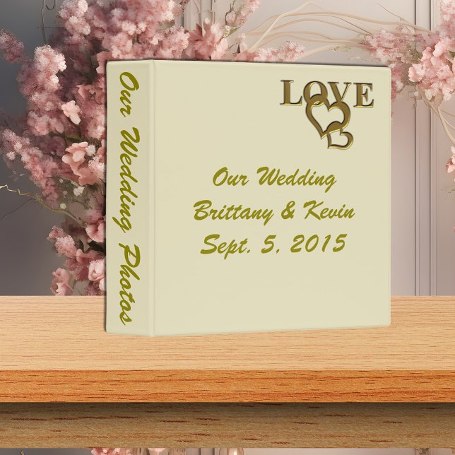 Gold Love and Hearts Bride and Groom Wedding Album 3 Ring Binder (Gold Love and Hearts Bride and Groom Wedding Album 3 Ring Binder)
