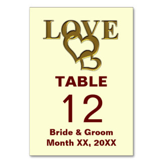 Gold Love and Hearts Wedding Table Card