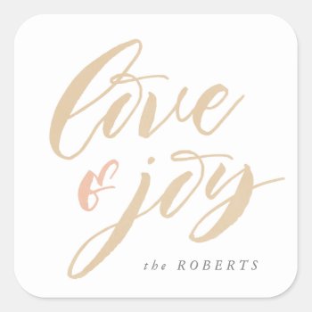 Gold Love And Joy Rounded Corners Square Sticker by HoorayCreative at Zazzle