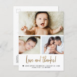 Gold Love and Thanks Baby Photo Birth announcement Postcard