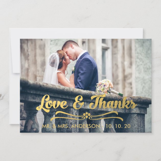 GOLD LOVE AND THANKS | WEDDING THANK YOU CARD