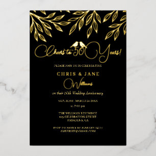 Gold Love Birds 50th Wedding Anniversary  Foil Invitation