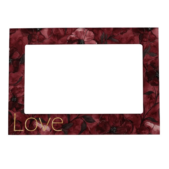 Gold Love Burgundy Red Floral Magnetic Frame (Front)