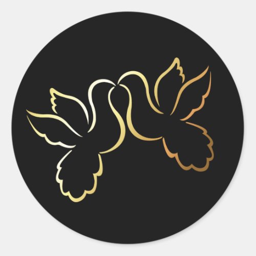 Gold Love Doves Black Wedding Sticker  Label