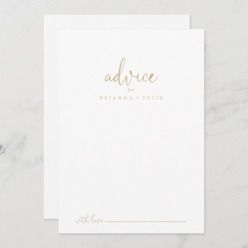 Gold Love Fancy Script Wedding Advice Card