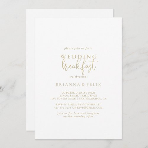 Gold Love Fancy Script Wedding Breakfast   Invitation