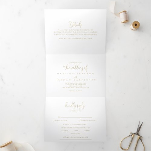 Gold Love Fancy Script Wedding Tri_Fold Invitation