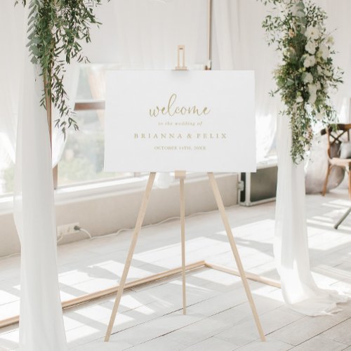 Gold Love Fancy Script Wedding Welcome Sign