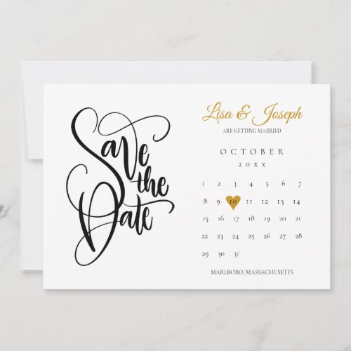 Gold Love Heart Calendar QR Code Wedding Save The Date