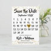 Gold Love Heart Calendar Save the Date (Standing Front)