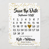 Gold Love Heart Calendar Save the Date (Front/Back)
