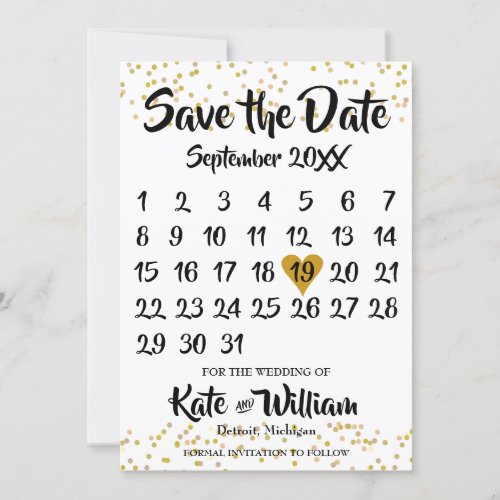 Gold Love Heart Calendar Save the Date