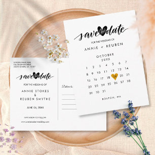 Gold Love Heart Calendar Save the Date Postcard