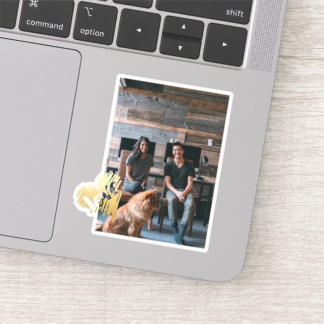 Gold Love Heart Photo Personalized Sticker (Detail)