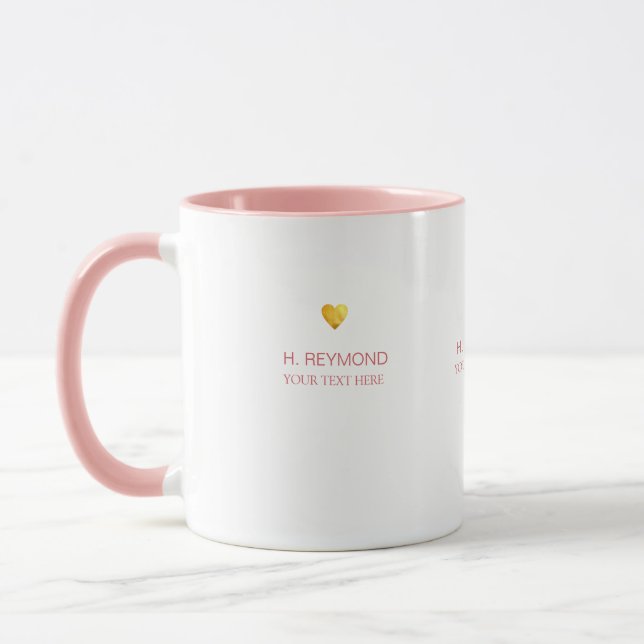 gold love heart with name & text on nice pink mug (Left)