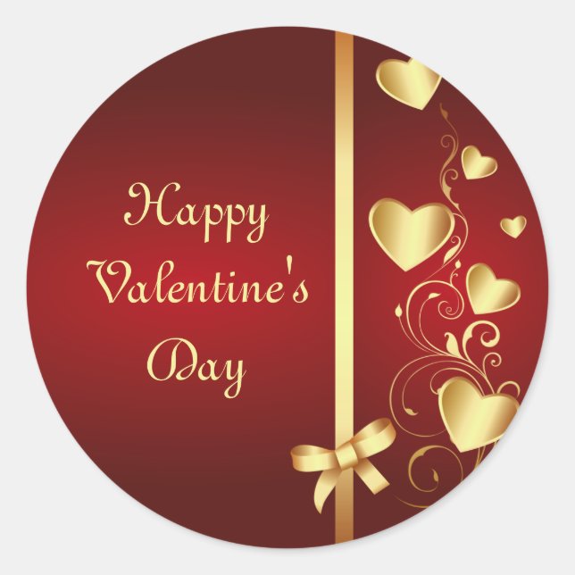 Gold Love Hearts and Flourishes Classic Round Sticker (Front)