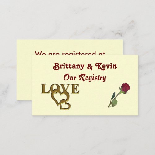 Gold Love Hearts and Red Rose Registry Card
